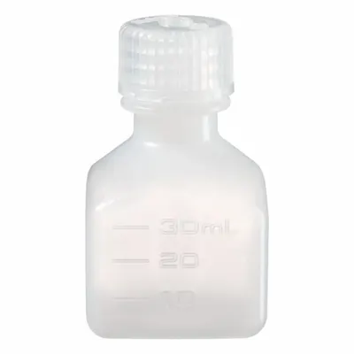 NALGENE Graduated Bottle: 30 mL, 1 fl oz, HDPE, Natural, 20 mm Screw Closure Size - HDPE Rectangular Lab Bottles