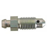 Brake bleeder screw with M10-1.2 thread, made of steel with a silver finish. Sold in a pack of 5 pieces. Used to bleed air from hydraulic brake systems in automotive and equipment maintenance