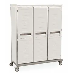 This mobile medical shelf cabinet from METRO features antimicrobial protection, 13 adjustable shelves, and 3 locking doors. The taupe cabinet is suited for organized storage of medical supplies and instruments in healthcare settings.