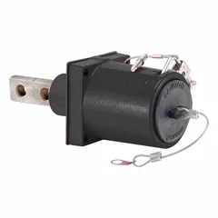 Female receptacle from Series 49 with straight 45° clevis pin mating configuration and two-hole bus bar termination. Rated for 1,135 A. Suitable for high-current industrial power distribution applications requiring secure bus bar connections.