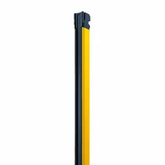 This OMRON safety light curtain is designed for body detection in industrial machine guarding. It features 4 beams with 300 mm spacing and a 1,070 mm protected height, using 870 nm IR LED light. The system operates at 24V DC with safety output ratings of 300 mA and auxiliary contact rating of 100 mA. Both receiver and transmitter utilize M12 electrical connections.