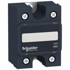 Panel-mounted solid state relay with SCR AC output, rated for 50 A maximum output current and 48 to 660V AC output voltage. Features screw clamp electrical connection and finger-safe design. Input current range is 5 to 10 mA. Not recommended for use without a heat sink. Suitable for switching AC loads in industrial control panels.