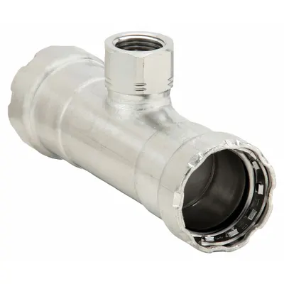 VIEGA MEGAPRESS Crimp Tee Fitting: 1 in Pipe x 1 in Pipe x 1/2 in Pipe Size - Potable Water Stainless Steel Press Fittings