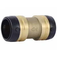 This straight coupling is a brass push-to-connect fitting for joining 1 1/4 in pipe to 1 1/4 in pipe. It is used to connect copper, CPVC, or PEX tubing without soldering, clamps, or glue. Suitable for plumbing repairs, new installations, and retrofits in water systems