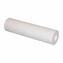 Melt-blown polypropylene filter cartridge with 75-micron rating for sediment filtration. Rated for 5 gpm flow and 10-inch overall height. Used in standard 10-inch filter housings for removing particles such as sand, rust, and silt in water systems.