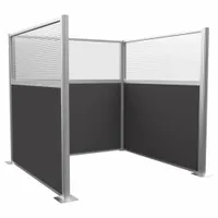 Modular cubicle wall system with six fabric panels in Charcoal. Overall height and width of 72 inches. Features fluted window style for visual privacy with light transmission. Suitable for partitioning open-plan spaces