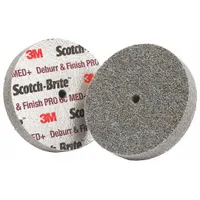 This SCOTCH-BRITE DP-UW unitized wheel is 2 inches in diameter and 1/2 inch wide with a 1/4 inch arbor hole. It is made of ceramic medium-grade material (Medium (6)) for cool-cutting light deburring and finishing on all materials. Suitable for cleaning, blending, and polishing metal, plastic, and composite workpieces without generating excessive heat
