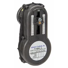 Direct/reverse acting reset volume controller, normally open or normally closed. Minimum setpoint range 0 to 0.9 in wg, maximum setpoint range 0.15 to 3.2 in wg, reset start point range 3 to 10 psi. Requires direct/reverse acting thermostats for cooling and heating. Used in HVAC systems to regulate air volume based on thermostat demand.