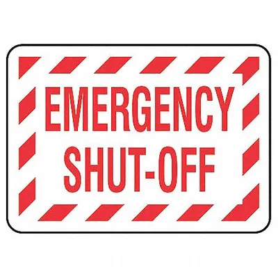 BRADY Permanent Adhesive Label: Vinyl, Adhesive Sign Mounting, 3 1/2 in x 5 in Nominal Sign Size - Emergency Shut-Off Signs
