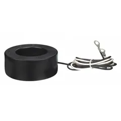 This solid core current transformer features a round window and wire lead connection. It is rated for a maximum primary current of 500 A. Typical applications include current measurement and monitoring in AC power systems for panel metering, energy management, and protective relaying.