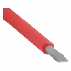 Insulated slotted screwdriver with a 9/64 in tip and 8 in overall length. Designed for work on live circuits up to 1000 V AC, meeting IEC 60900 standards. Suitable for turning slotted screws in electrical panels, junction boxes, and industrial equipment.