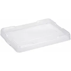 Clear plastic lid designed to fit standard divider boxes, compatible with model 33103. Measures 11 1/2 in x 8 3/4 in. Protects contents from dust and debris while allowing visual identification. Suitable for organizing small parts in workstations, assembly lines, and storage bins.