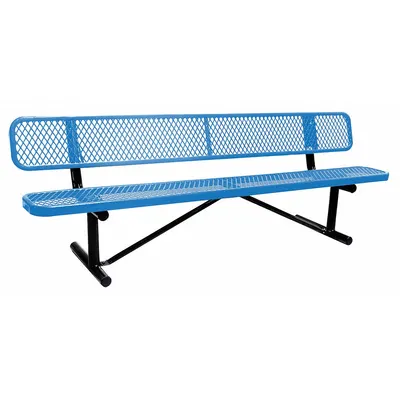 OEM Outdoor Bench: 96 in Overall Lg, 32 1/2 in Overall Ht, Blue, Black - Thermoplastic Coated Steel Benches