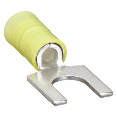 PANDUIT Fork Terminals: Yellow, Nylon, 1/4 in Stud Size, 12 AWG – 10 AWG Wire Range - Insulated Fork Terminals
