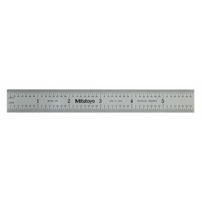 MITUTOYO Rigid Rule: 182-105, 6 in / 150 mm, 0.05 in Thick, 0.5 mm/1/64 in, Chrome - Stainless Steel Rulers