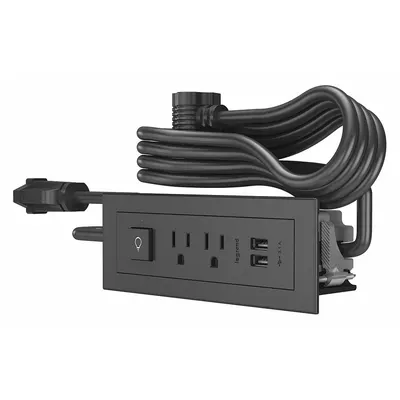 LEGRAND RDSZBK Furniture Power Strip, 2 Outlets, 10 ft Cord, Black, Type A USB - Furniture Power Strips