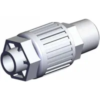 PFA compression tube fitting with RC thread on one end and compression connection for 3/8 in OD tubing. Suitable for high-purity fluid handling systems requiring corrosion resistance and leak-free connections. Complies with RoHS_6 and RoHS_10 standards