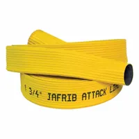 Attack fire hose with 3 in inside diameter and 50 ft length, constructed from synthetic yarn with co-extrusion woven design and reinforced extruded rubber. Supplied uncoupled. Suitable for high-flow water delivery in fire-suppression operations