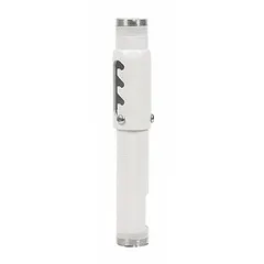 Steel extension column for fixed ceiling mounting of televisions. White powder-coated finish. Supports up to 500 lb. Includes adjuster and mounting hardware. Suitable for commercial or residential installations where a ceiling-mounted display is required.