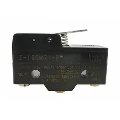 The OMRON Z-15GW21-B is a hinge lever snap-action switch from the Z Series with a 1NO/1NC contact configuration. It is rated for 15 A at 250 V AC and features screw electrical connections. This switch is used for position sensing in industrial automation, packaging machinery, and conveyor systems.
