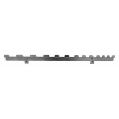 Steel tool-specific holder for organizing box wrenches on square-hole pegboard. Zinc-plated silver finish with screw-in locking system for surface mounting. Includes black holding clip to secure wrenches. Single hook design.