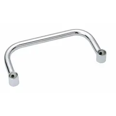 This stainless steel push handle is designed for use with Super Erecta wire shelving systems. It measures 24 inches by 7 inches by 1.5 inches and is intended for pushing shelving units in commercial kitchens, warehouses, and healthcare facilities.