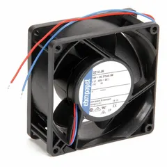 Standard square axial fan with polyamide blade, delivering 86 cfm airflow at 0.000 in static pressure. Measures 3 5/8 in height and 1 1/2 in depth. Features lead wires and IP20 rating. Suitable for cooling and ventilation in enclosures and cabinets.