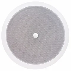 This powered 2-way ceiling-mount speaker is designed for indoor use. It has an 8 ohm impedance and a 10 3/4-inch overall width. Suitable for background music or paging in commercial spaces such as offices, retail stores, and conference rooms.