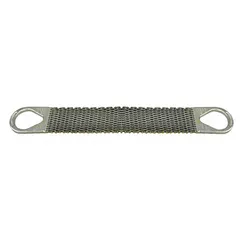 Triangle wire mesh sling constructed from 10 ga wire gauge steel with alloy steel fittings. Sling length is 6 ft and width is 4 in. Used for lifting and moving heavy, abrasive, or hot loads in industrial settings such as steel mills, foundries, and metal fabrication.