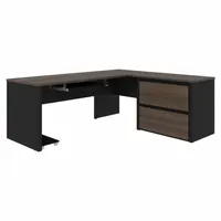 BESTAR L-Shaped Office Desk: Antigua/Black, 71 1/8 in Overall Wd, 82 7/8 in Overall Dp, ANSI/BIFMA (MPN 93862-000052)