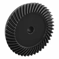 Spiral bevel gear with 45 teeth, module 2, gear ratio 3, and right-hand spiral direction. Made of black oxide-coated steel with induction-hardened teeth. Designed for transmitting power between intersecting shafts at a right angle, commonly used in industrial machinery and drive systems requiring smooth and quiet operation