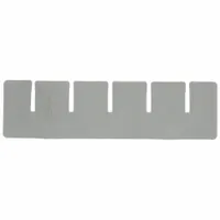 This plastic divider is used to subdivide storage bins for organizing small parts. It fits bins with a 6 3/8 in width and is designed for the short side of the bin. The divider is not electrostatic discharge conductive