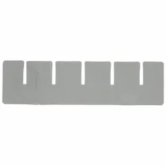 This plastic divider is used to subdivide storage bins for organizing small parts. It fits bins with a 6 3/8 in width and is designed for the short side of the bin. The divider is not electrostatic discharge conductive.