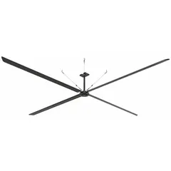 Industrial HVLS ceiling fan with 24 ft blade diameter, delivering high-volume air movement for large spaces. Operates on 240V AC three-phase power at 3.5 A with variable speed control. Suitable for warehouses, manufacturing plants, and other expansive indoor areas requiring efficient air circulation.