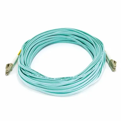 MONOPRICE Fiber Optic Patch Cord: Multi-Mode, 15 m Lg, LC End 1, LC End 2, Aqua, PVC - Multi-Mode Fiber Optic Patch Cords