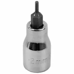 This hex bit socket features a 3/8 in drive and a 2 mm metric hex tip with a 3 in overall length. Designed for driving hex fasteners in assembly, maintenance, and repair tasks, it is suited for precision work on machinery and equipment.