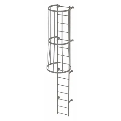 TRI-ARC Fixed Ladder with Safety Cage: 14 ft Overall Ht, 18 in Overall Wd, Steel - Safety Cage Fixed Ladders