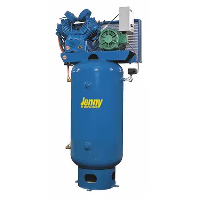JENNY Electric Air Compressor: 7.5 hp, 2 Stage, Vertical, 80 gal, 27.2 cfm, 175 psi - Splash Lubricated Stationary Electric Air Compressors
