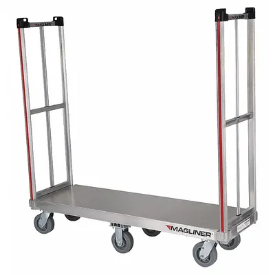MAGLINER Platform Truck: 1,800 lb, 60 in L x 18 in W x 13 in H Deck, Rubber, 8 in Caster Dia - Aluminum-Deck Platform Trucks with Tall Handles