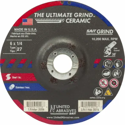 UNITED ABRASIVES-SAIT Ultimate Grind Ceramic Grinding Wheel - Cool-Cutting Grinding Wheels for Carbon & Stainless Steel