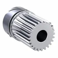 Stainless steel spur gear with 24 teeth, 5 mm bore, and locking hub. Module m 0.5, 20° pressure angle, JIS N8 precision. Suitable for motion control and indexing drives requiring corrosion resistance and secure shaft mounting