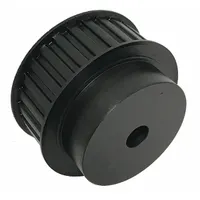 This plain bore timing pulley is designed for H section timing belts with a 1 1/2 inch belt width. It features a trapezoidal tooth profile and a black oxide finish. Used in power transmission systems requiring synchronous motion, such as conveyor drives and automated machinery