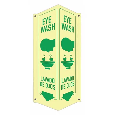LYLE Safety Sign: Aluminum, Mounting Holes Sign Mounting - V-Shape Projection Eye Wash/Lavado De Ojos Signs