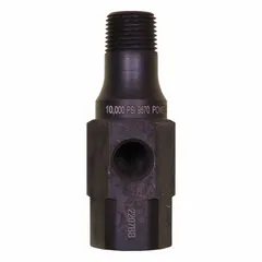 Tee adapter for connecting hydraulic lines in hydraulic pump systems. Replacement part for use with compatible pump models. Constructed for hydraulic system connections in industrial maintenance and repair applications.