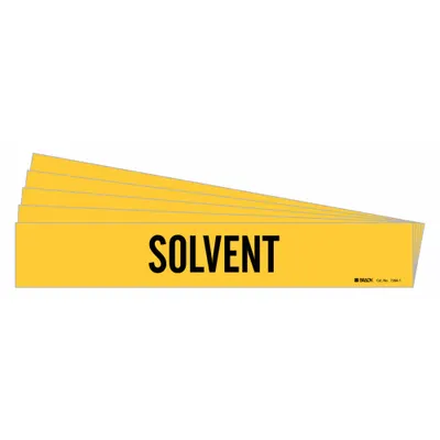 BRADY Pipe Marker: Solvent, Yellow, Black, Fits 2 1/2 to 7 7/8 in Pipe O.D., 1 Pipe Markers - Solvent Adhesive Pipe Markers