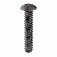 Button head tamper-resistant machine screw with #6-32 thread, 3/4 in length. Made of steel with black oxide finish. Drive size T10. Supplied in a 25-piece pack. Used in applications where a low-profile head and resistance to tampering are required, such as in security panels or electronic enclosures