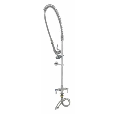 T&S BRASS Pre Rinse Faucet: Deck, Single-Post, 1 Mounting Holes, Brass, Chrome - Pre-Rinse Faucets with Spray Spring Hose