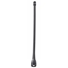 UHF whip antenna compatible with ICOM F4001 series radios. Operates from 380 MHz to 520 MHz. Black finish. Designed for direct attachment to compatible handheld radios for professional two-way communication.
