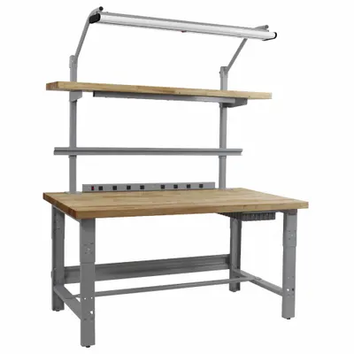 BENCHPRO Workbenches: Adj Ht, Maple, 72 in x 30 in, 1,200 lb Overall Load Capacity - Workstations with Power, Storage & Overhead Lighting