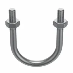 This U-bolt is designed to secure 2 1/2 in pipe to structural supports in industrial piping systems. It features a 3/8-16 thread size and a 3 5/8 in inside height. The bolt is made of plain aluminum, suitable for non-critical environments where corrosion resistance is not a primary concern.